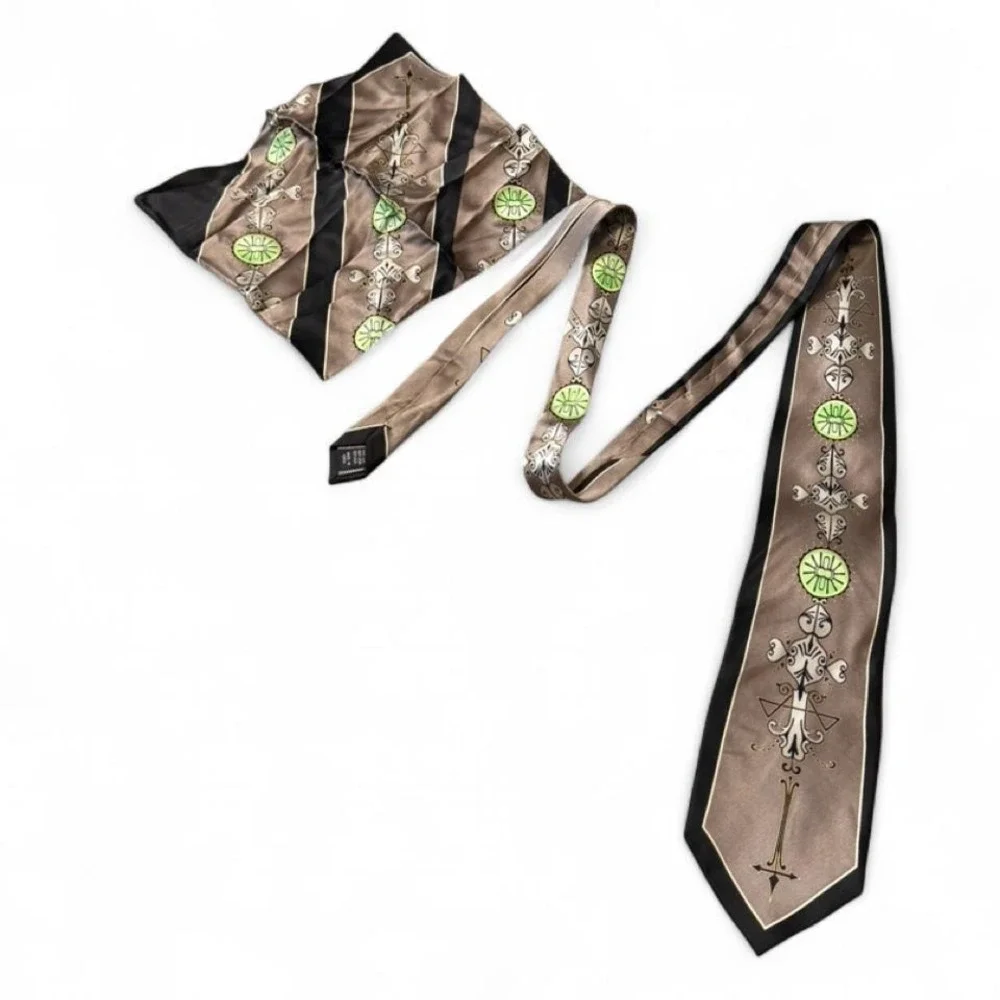 Vintage 80s/90s Franco Di Napoli Geometric Art Deco Silk Tie & Pocket Square Set